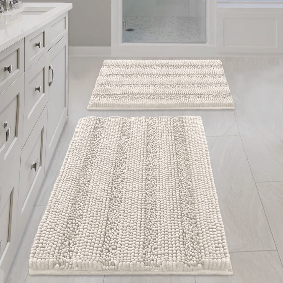 H.VERSAILTEX Ivory bath mat 2-piece set with striped design for spa-like bathroom comfort