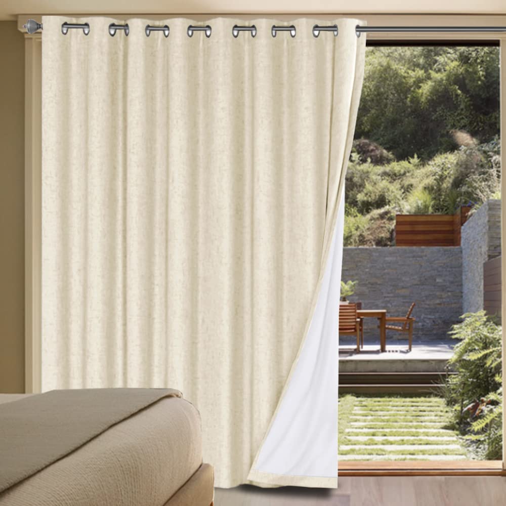 H.VERSAILTEX linen blackout curtain in bleached sand panel blocks light for restful mornings.