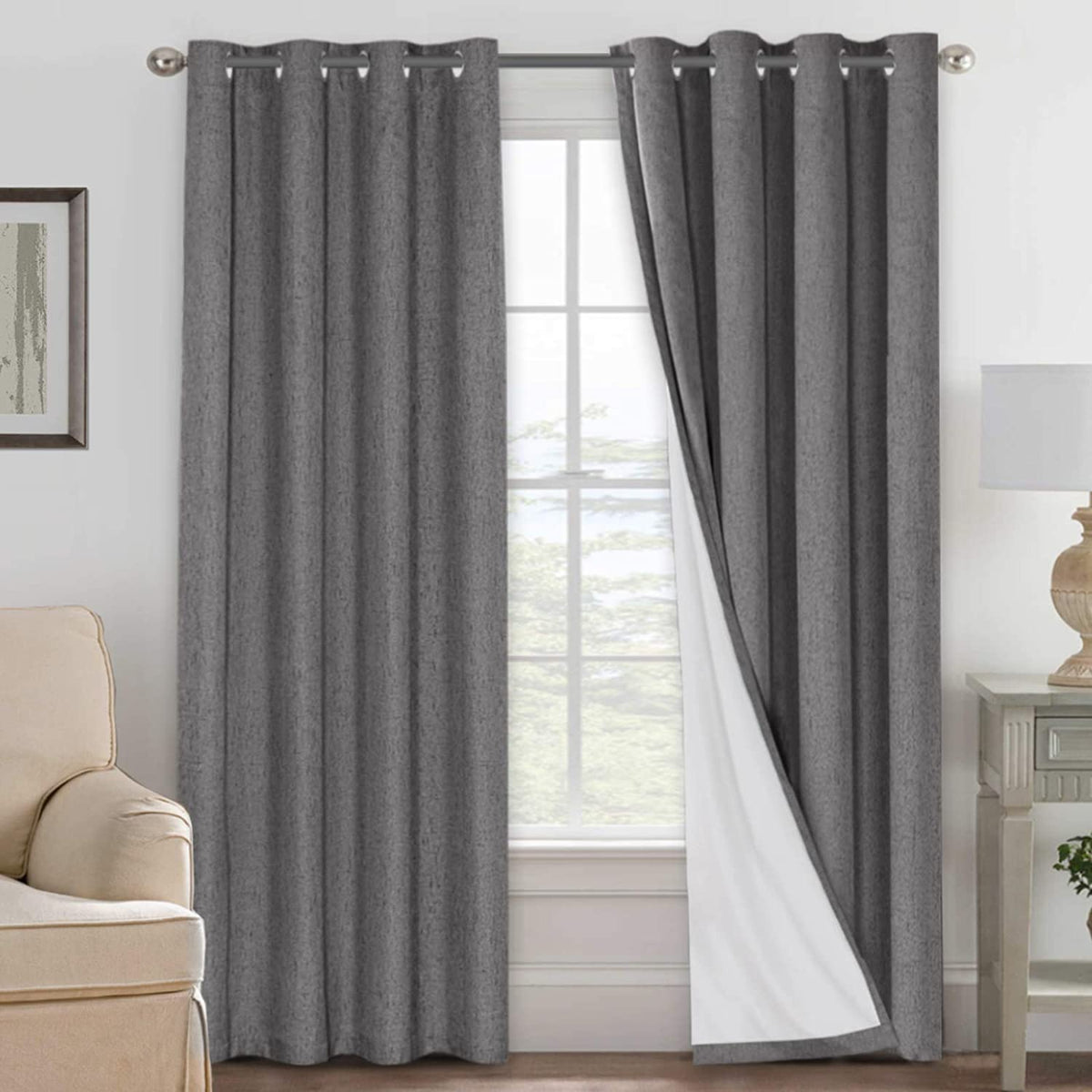 H.VERSAILTEX linen blackout curtains panel set blocks light for restful mornings.