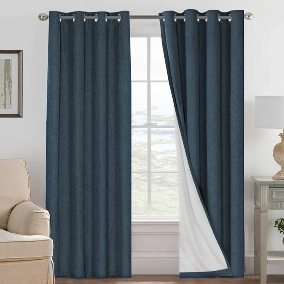 H.VERSAILTEX linen blackout curtains Navy front view for privacy and style.