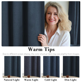 H.VERSAILTEX navy blackout with white liner back for light diffusion.
