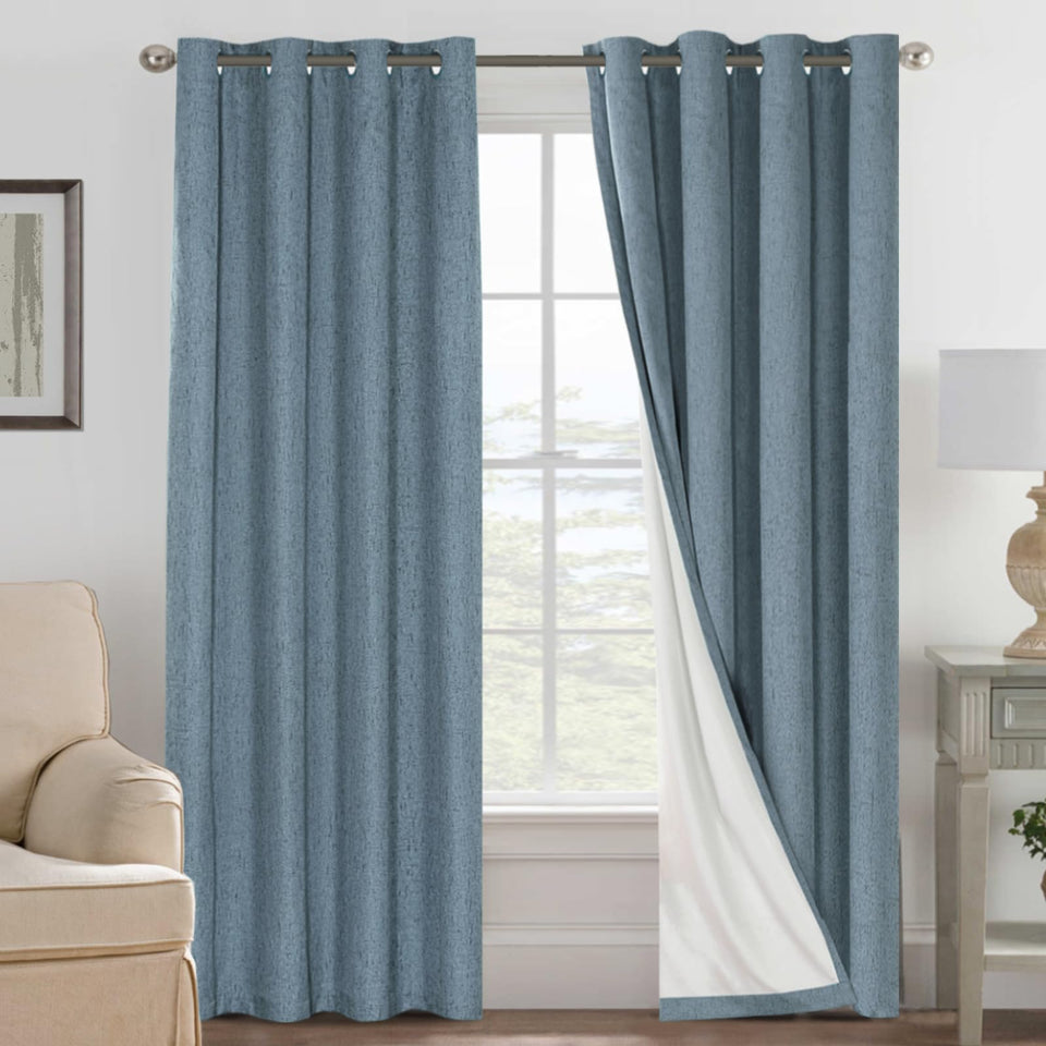 H.VERSAILTEX linen blackout curtains fabric texture close-up blocks sunlight