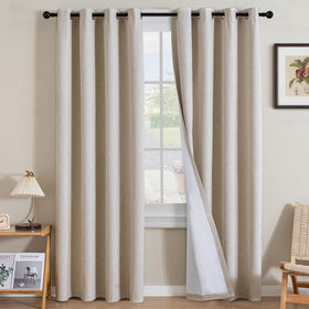 H.VERSAILTEX linen curtains, two-panel set with nickel grommets, block light for deeper sleep.