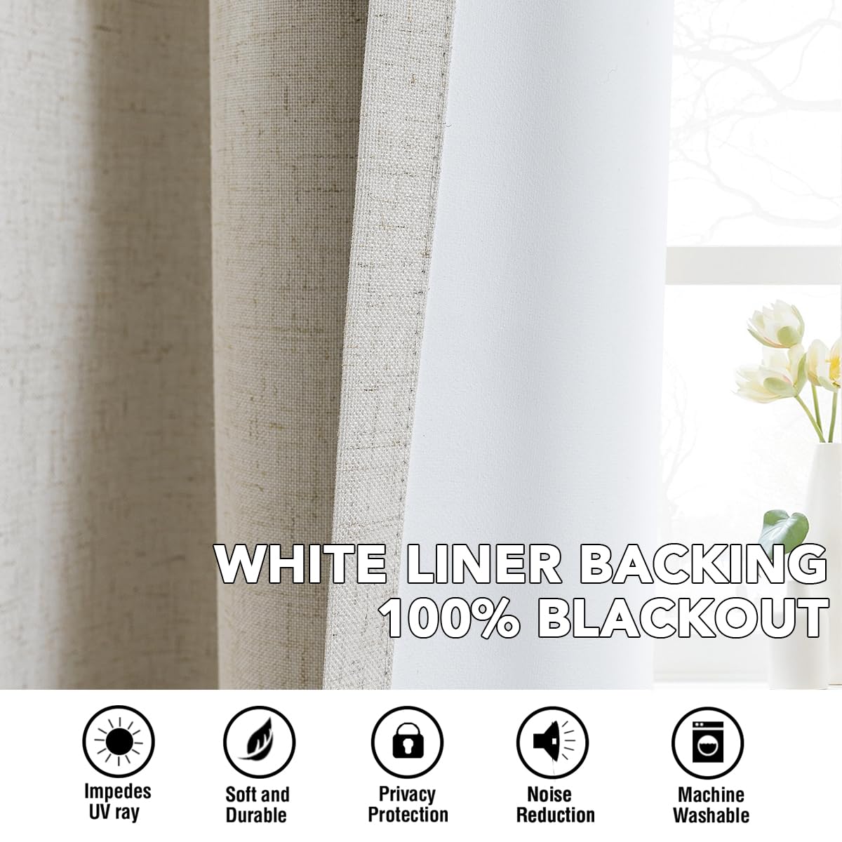 H.VERSAILTEX linen curtains in living room setup highlighting soft drape
