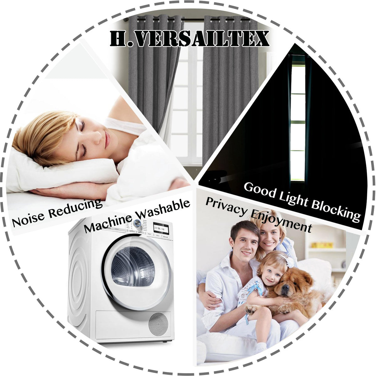 H.VERSAILTEX machine-washable curtains for easy cold-water care.