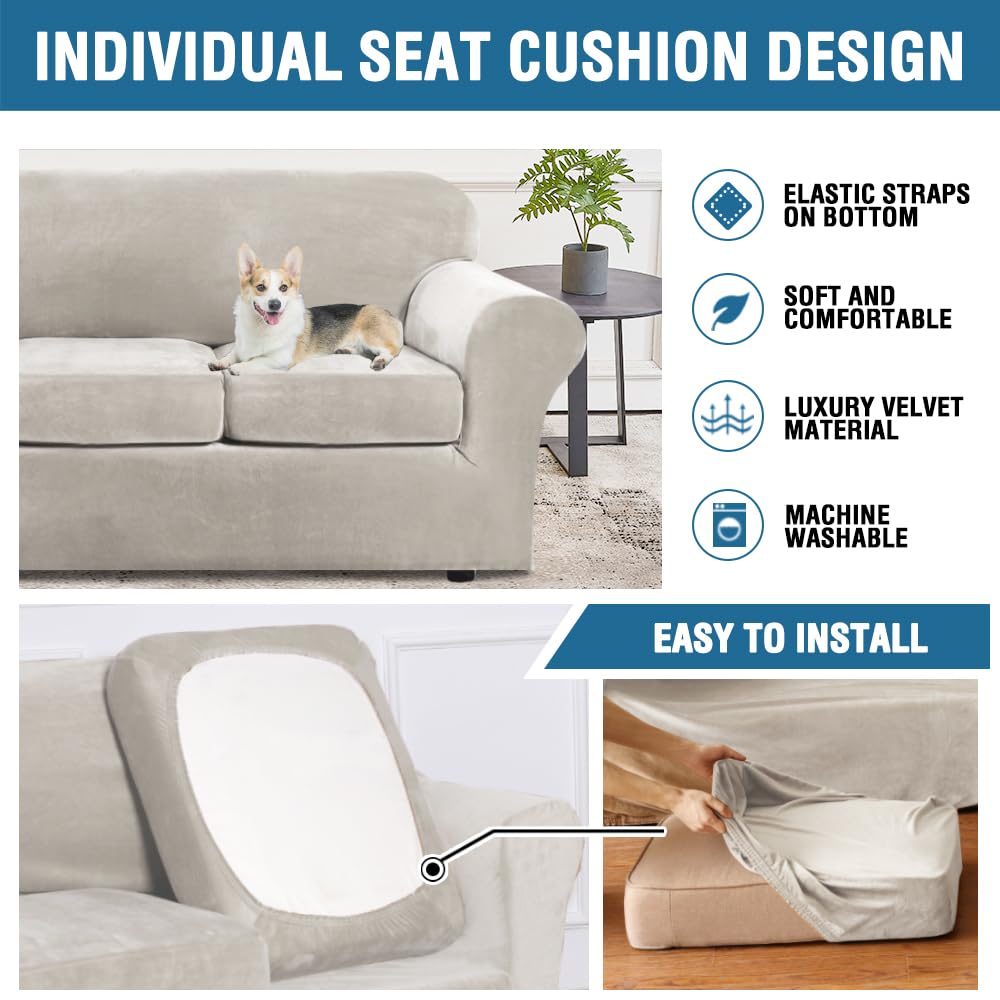 H.VERSAILTEX slipcover elastic edge detail highlights secure non-slip design.