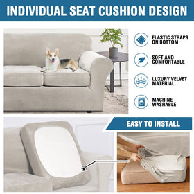 H.VERSAILTEX slipcover elastic edge detail highlights secure non-slip design.