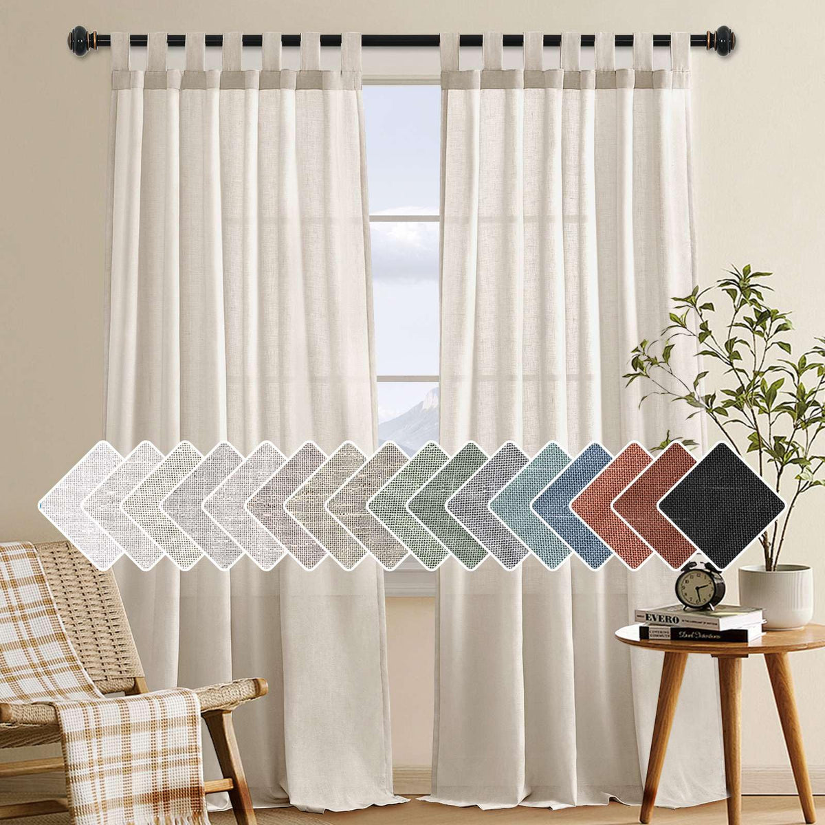 H.VERSAILTEX natural linen tab top curtains 84 inches diffuse light softly in living spaces