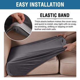 Non-slip elastic bottom keeps the cover in place on a sofa