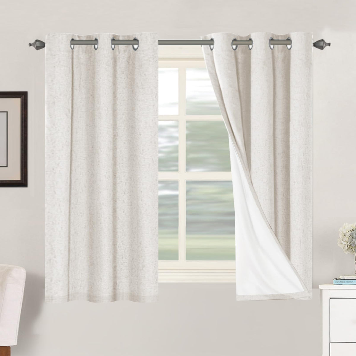 H.VERSAILTEX Primitive Linen Curtains closed view with blackout lining for privacy.
