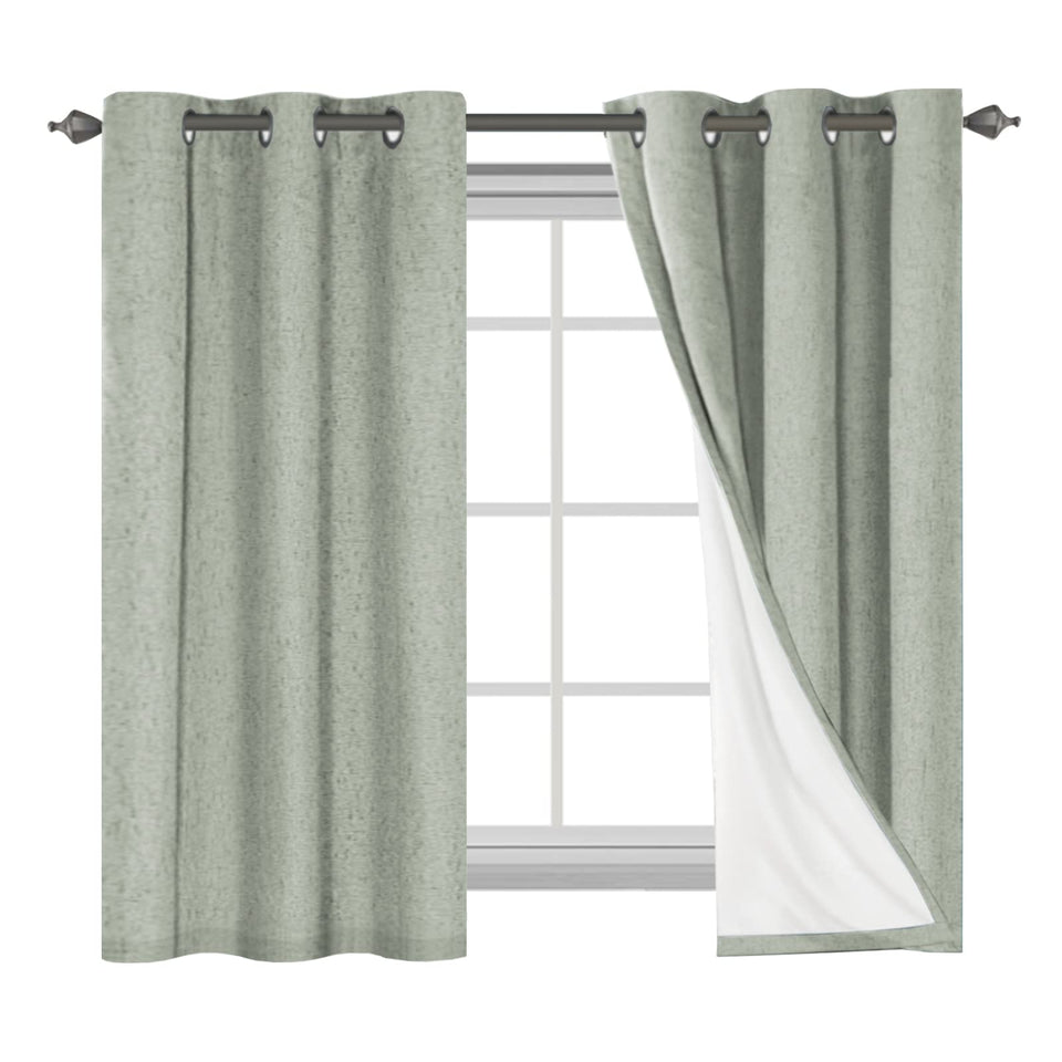 H.VERSAILTEX Primitive Linen Curtains sage front view, two-panel setup with light control