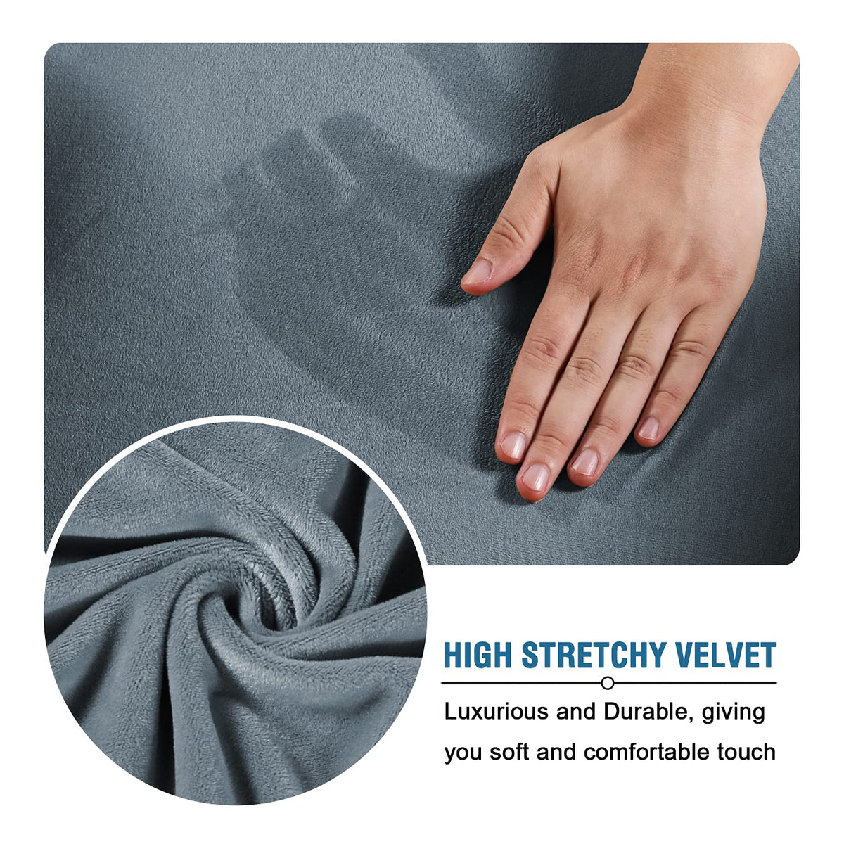 H.VERSAILTEX rich velvet-stretch fabric in stone blue elevates room style