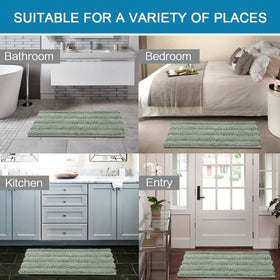 H.VERSAILTEX Sage bath rug set fits standard bathroom sizes 32x20 and 24x17 for flexible styling.