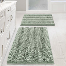 H.VERSAILTEX Sage bath rugs in chenille stripe provide plush comfort for daily steps.
