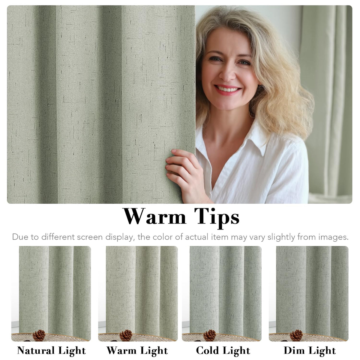 H.VERSAILTEX fabric texture close-up shows linen feel with thermal lining
