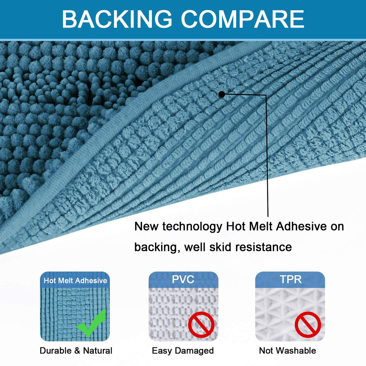 H.VERSAILTEX non-slip backing keeps rugs securely in place.