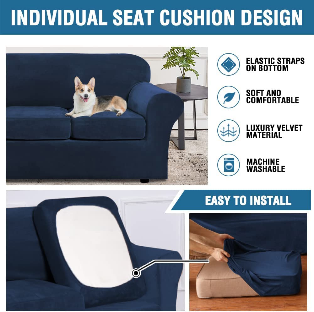 H.VERSAILTEX installation guide image shows easy setup on navy furniture.