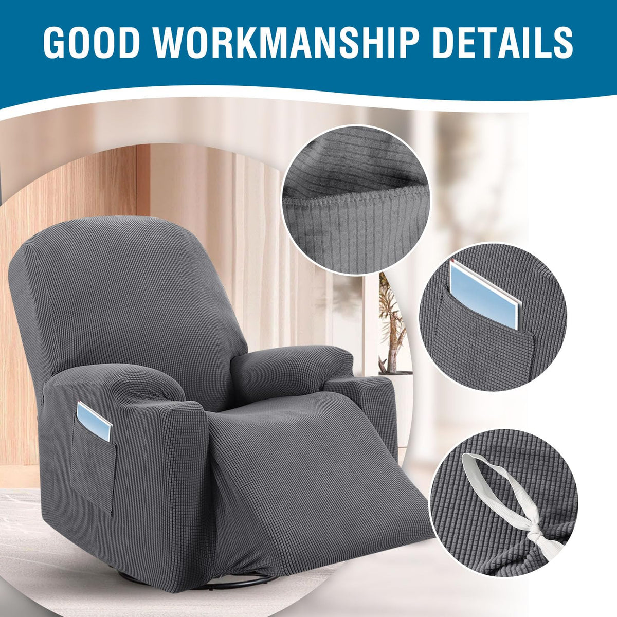H.VERSAILTEX recliner cover grey back view presents a seamless, tidy look.