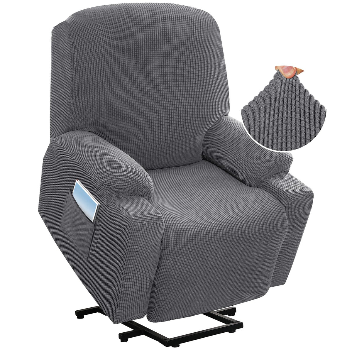 H.VERSAILTEX stretch recliner cover in grey front view shows snug fit and protection.
