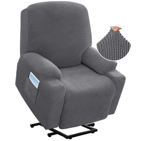 H.VERSAILTEX stretch recliner cover in grey front view shows snug fit and protection.