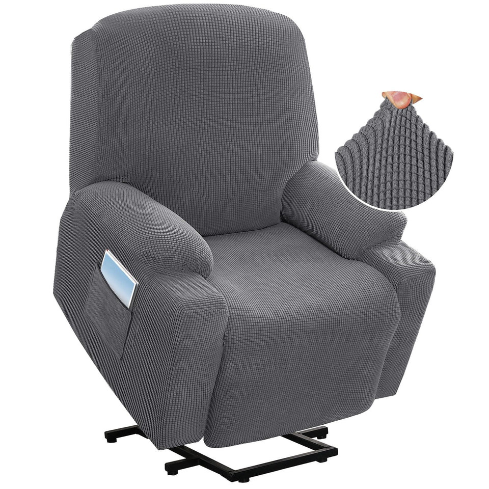 H.VERSAILTEX stretch recliner cover in grey front view shows snug fit and protection.