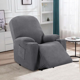 H.VERSAILTEX grey recliner cover rolled up for compact storage and transport.