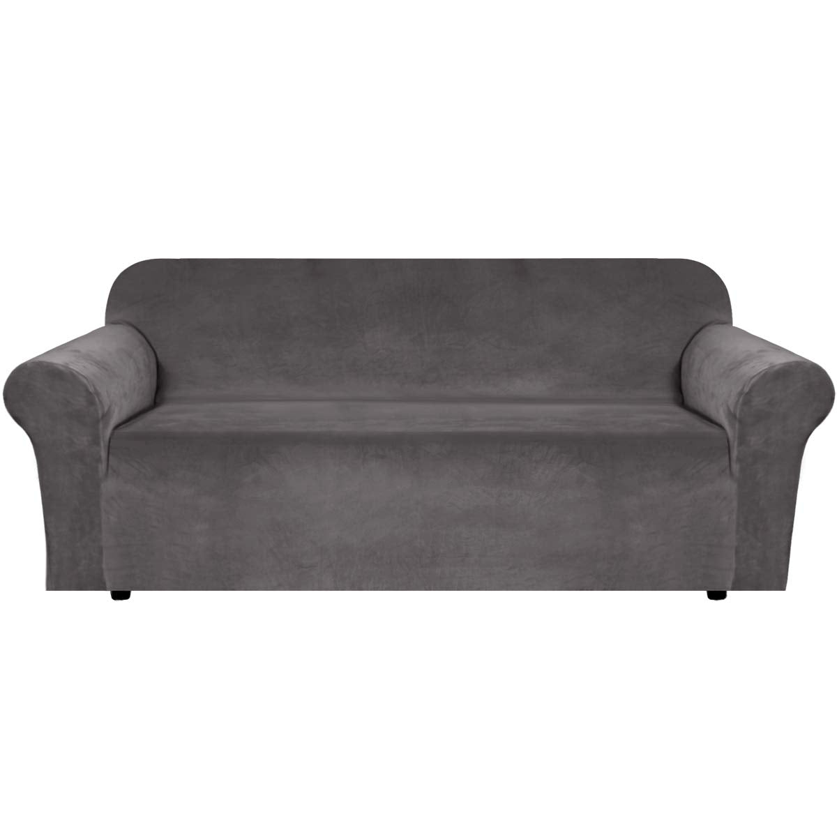 H.VERSAILTEX stretch velvet sofa cover 72-90 inch gray, premium protection with soft, plush feel