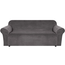 H.VERSAILTEX stretch velvet sofa cover 72-90 inch gray, premium protection with soft, plush feel