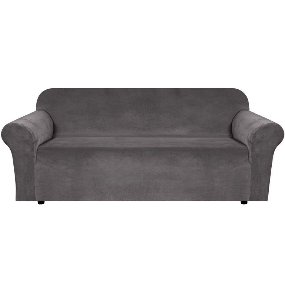 H.VERSAILTEX stretch velvet sofa cover 72-90 inch gray, premium protection with soft, plush feel