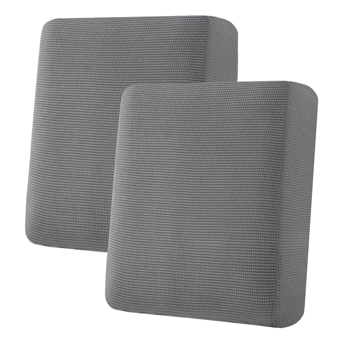 H.VERSAILTEX 2-piece grey cushion slipcover on a sofa shows snug fit and texture.
