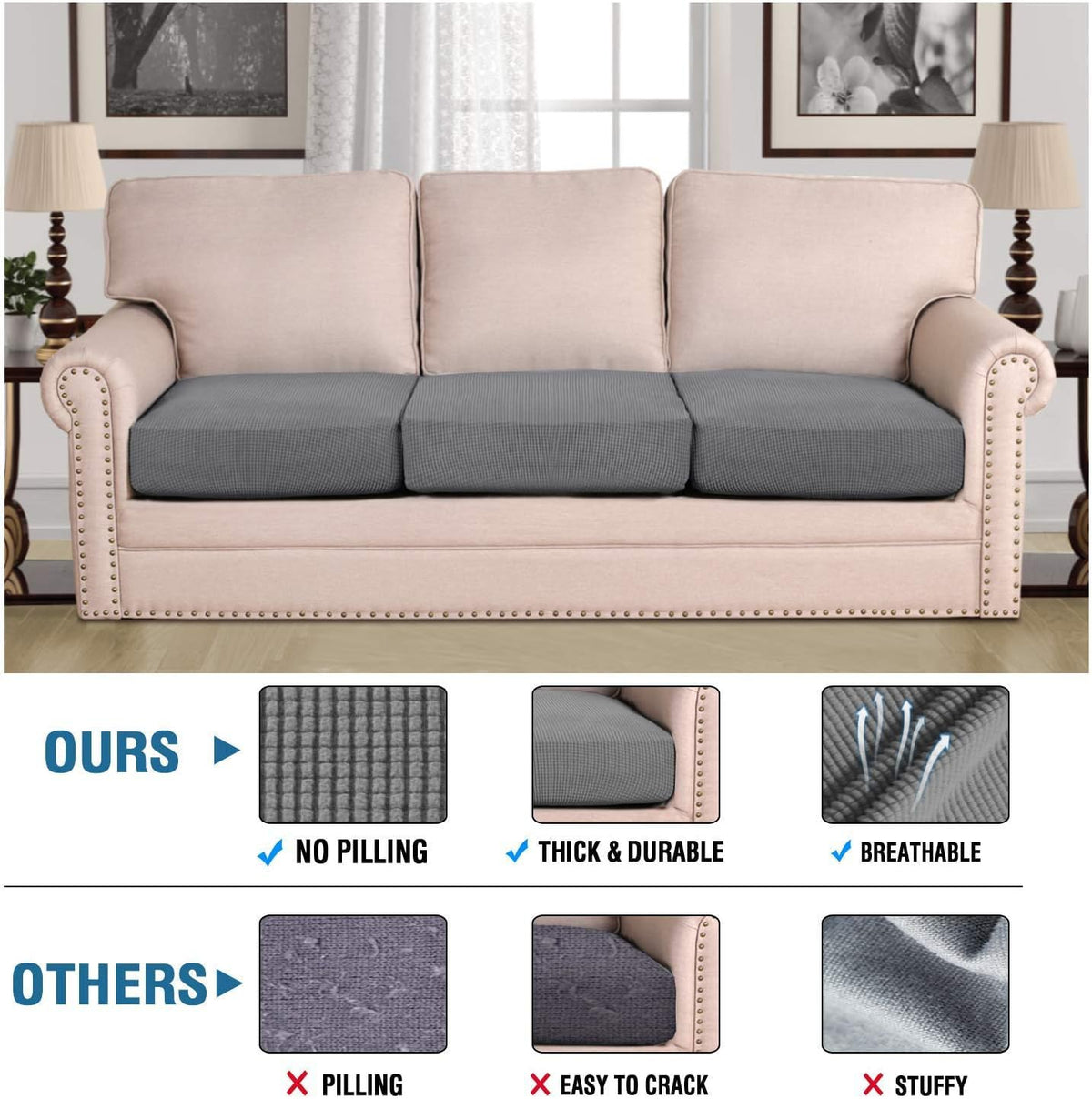 H.VERSAILTEX textured jacquard closeup shows durable weave and soft feel for daily use.