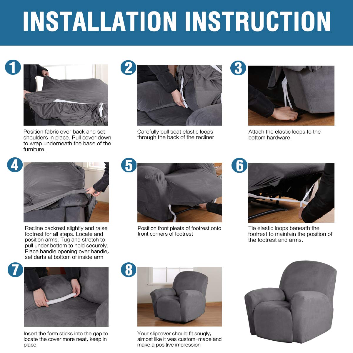 H.VERSAILTEX velvet recliner cover foam-sticks close-up aids in staying in place.