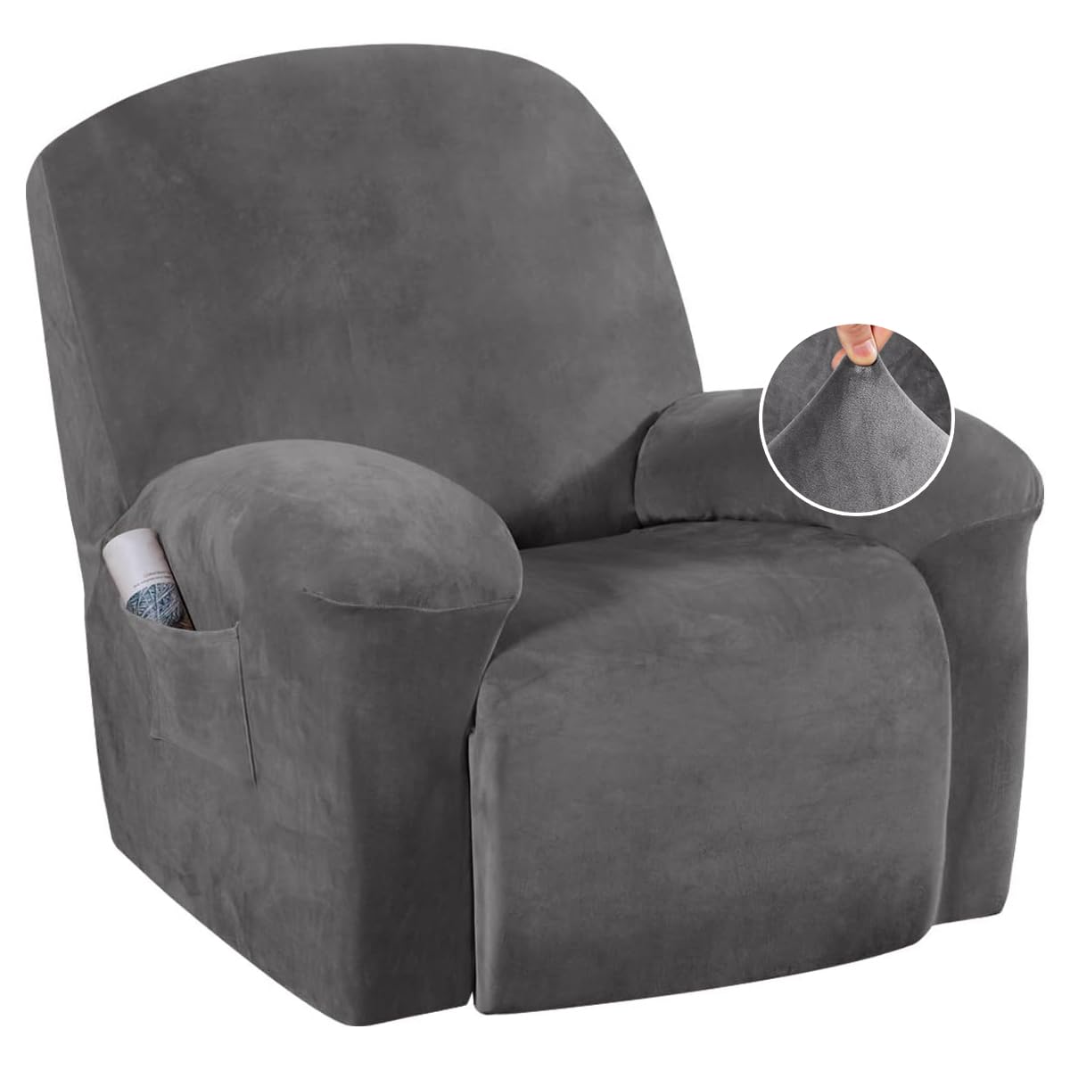 H.VERSAILTEX velvet recliner cover grey front view, delivers a smooth fit and anti-slip protection.