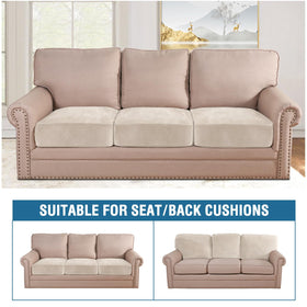 H.VERSAILTEX elastic-bottom cushion cover demonstrates non-slip secure fit.