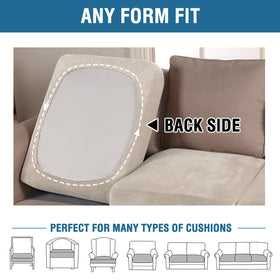 Machine-washable ivory velvet cushion cover in a laundry cycle
