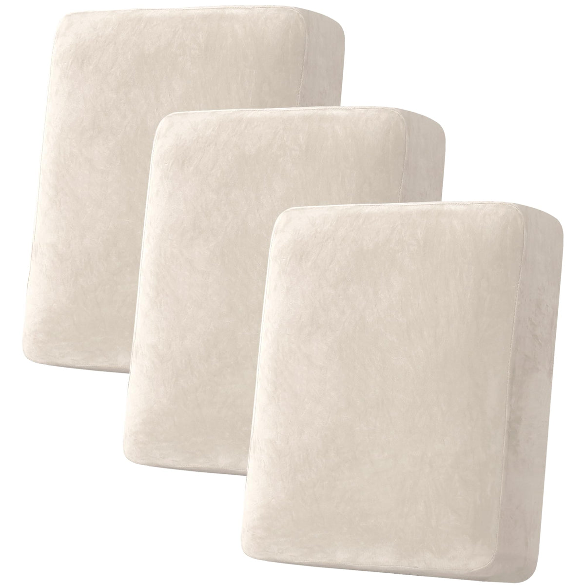 H.VERSAILTEX velvet stretch cushion cover in ivory, front view, cozy and stain-resistant.