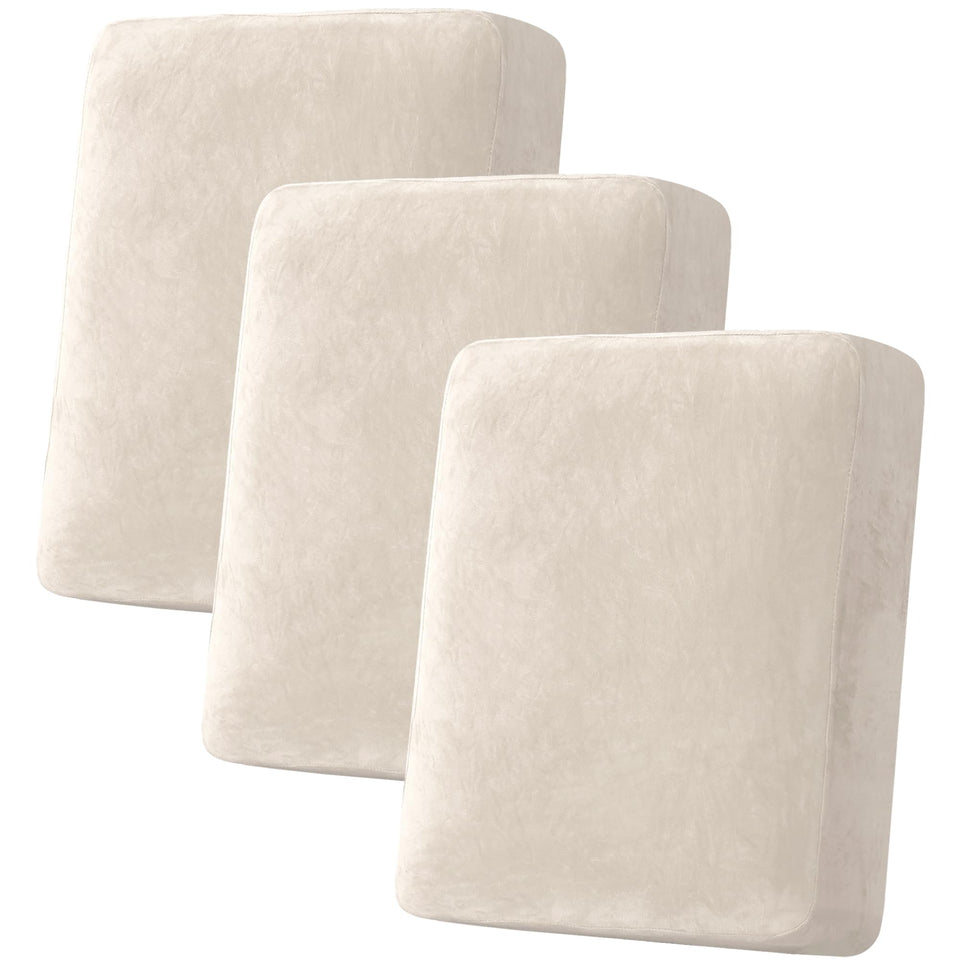 H.VERSAILTEX velvet stretch cushion cover in ivory, front view, cozy and stain-resistant.