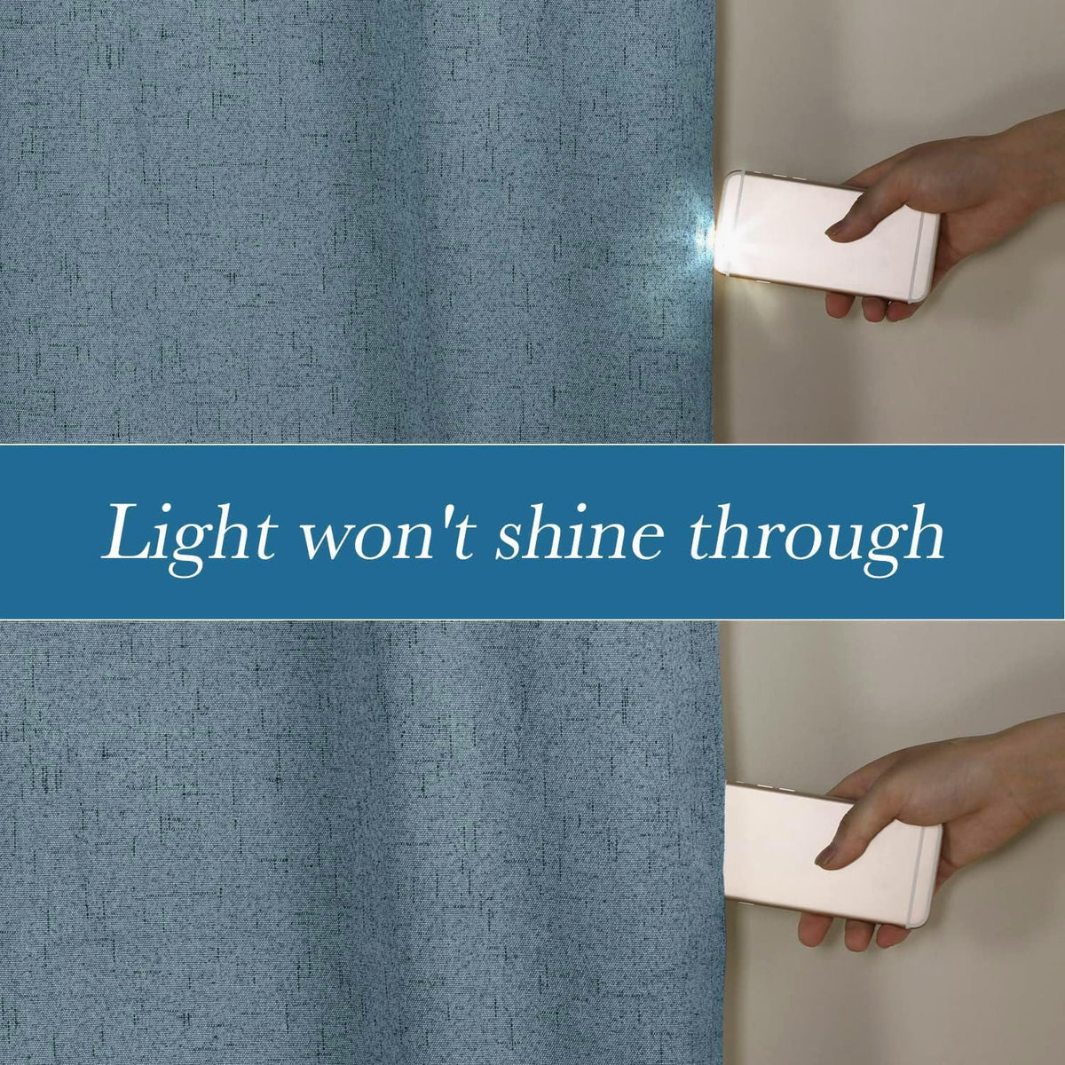 H.VERSAILTEX white backing lining visible on the curtain for enhanced light control.