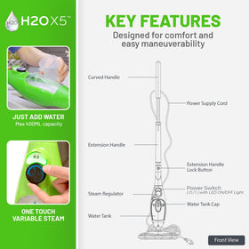 H2O X5 adjustable steam control for different surfaces