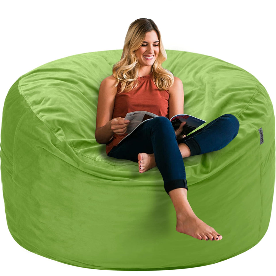 HABUTWAY bean bag chair 3ft lime velvet close-up with luxurious fabric for lounging