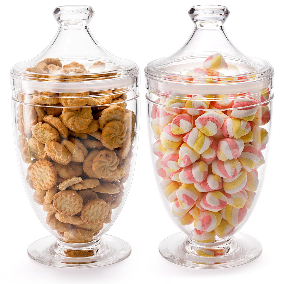 Hacaroa acrylic apothecary jar 2-pack with clear, durable design for candy display.