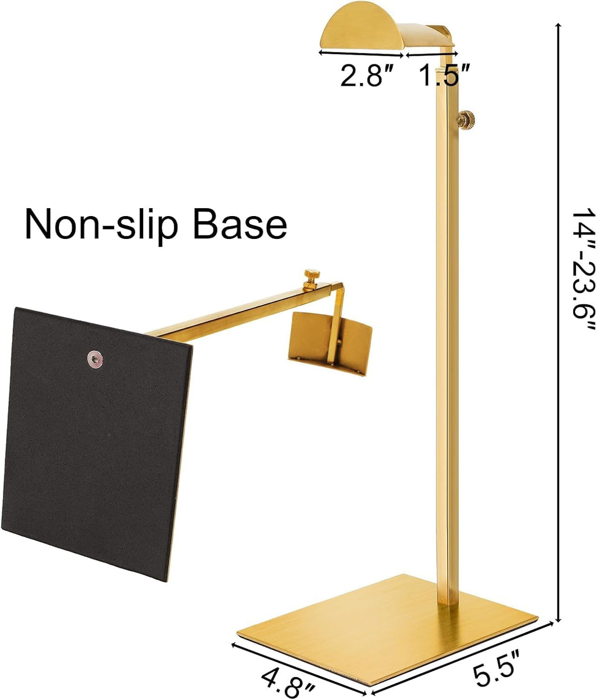 Hacaroa stainless steel stand with gold finish displays bags securely at varying heights.