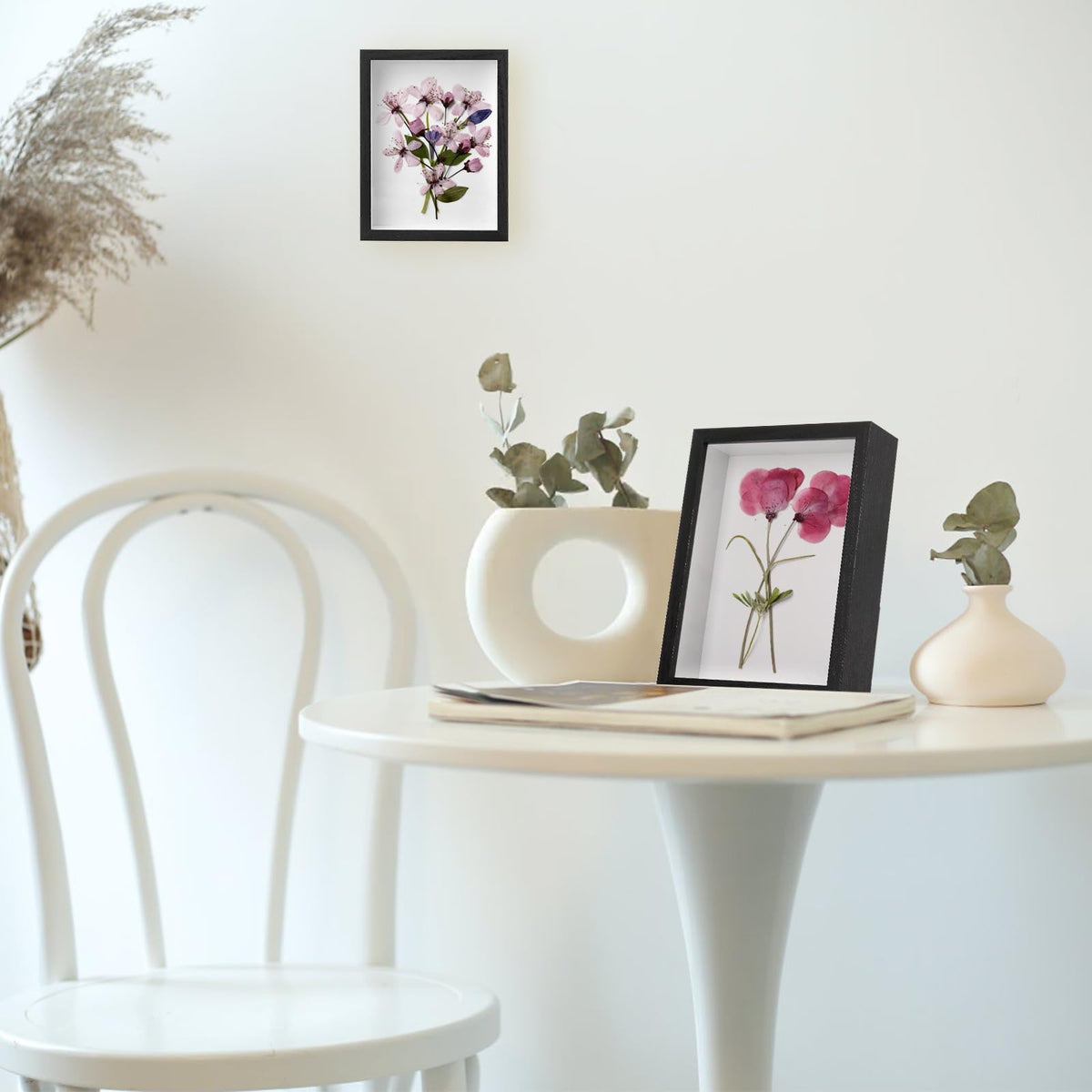 Dried flowers and keepsakes securely held inside the transparent acrylic front