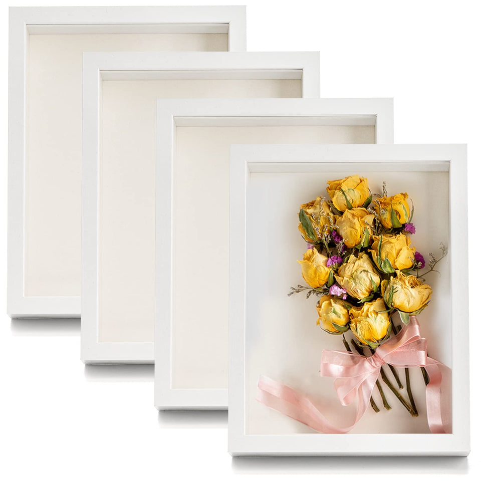 Hacaroa white shadow box front view for photos and bouquets display