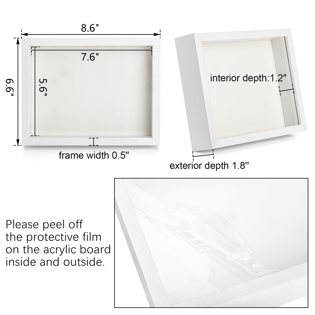 Hacaroa white shadow box 8x6 side angle showing wall mounting capability