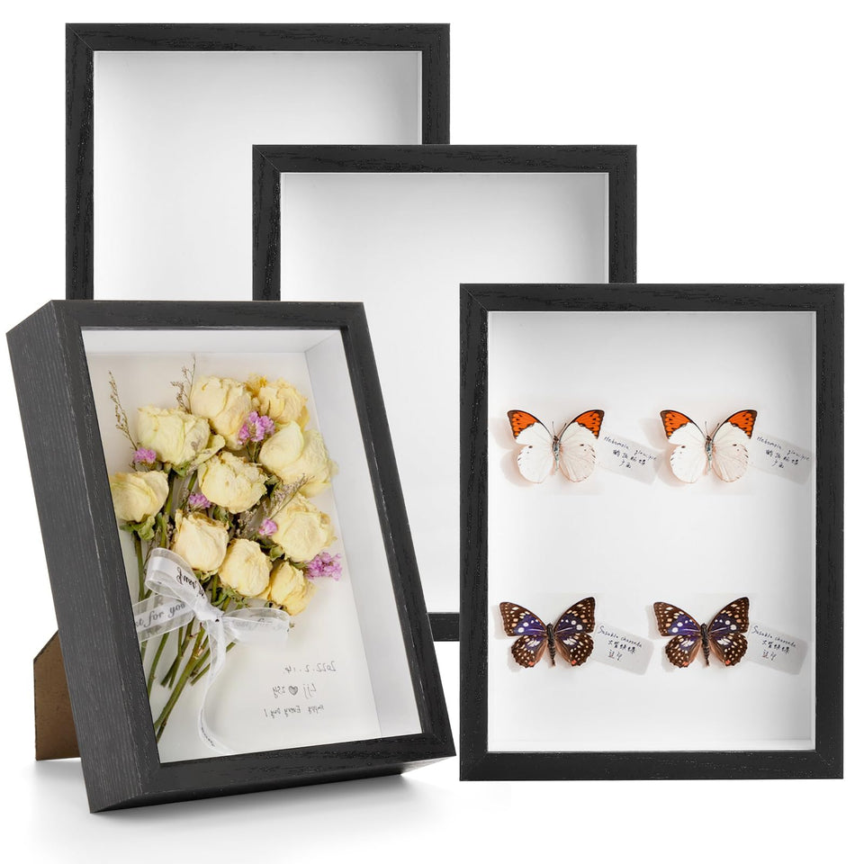 Hacaroa shadow box set of four frames with a sleek black finish for wall display