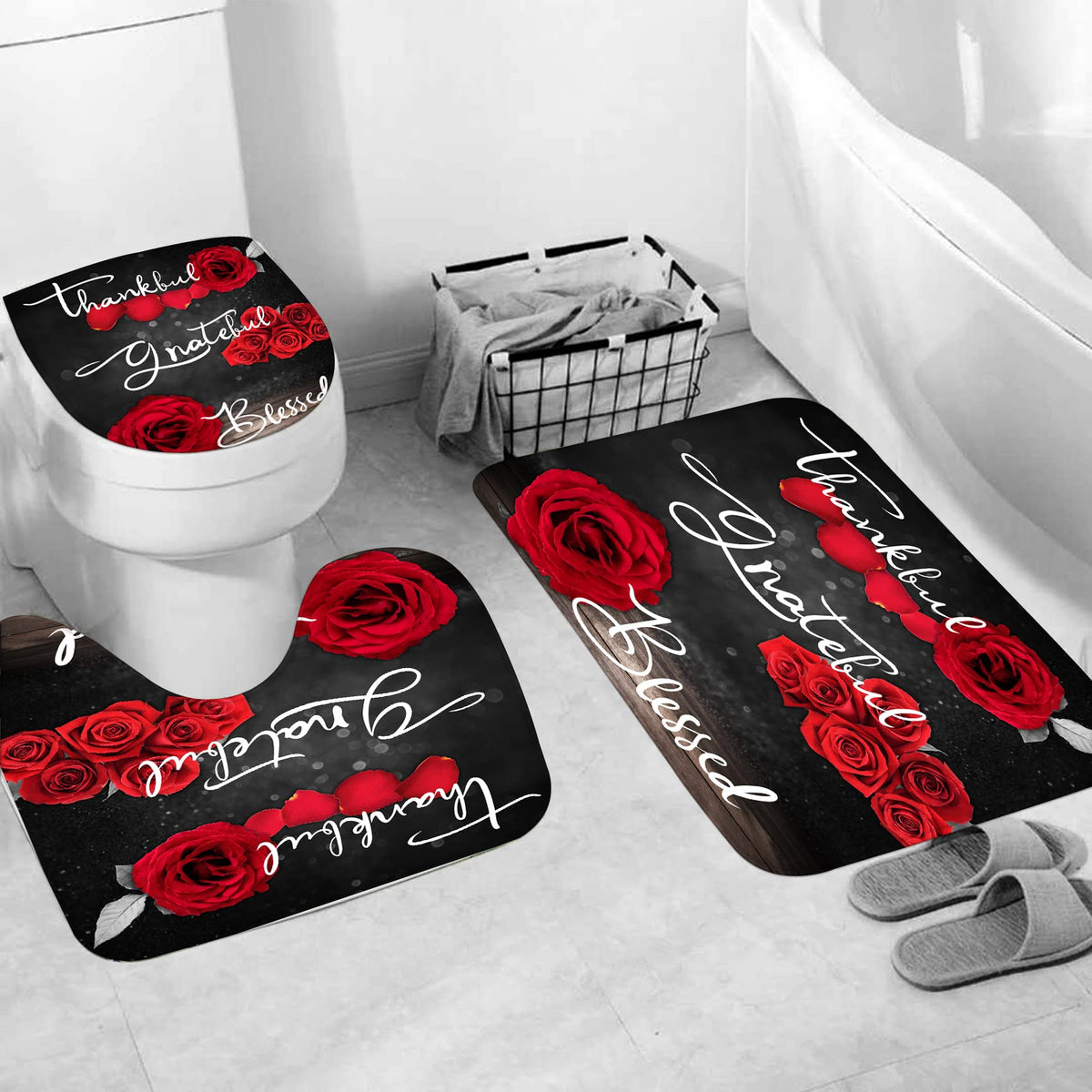 Hadint dressing-room rose curtain demonstrates versatile decor beyond the bath area.