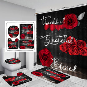 Hadint red rose shower curtain set with vivid HD print for a refreshed bathroom ambiance.