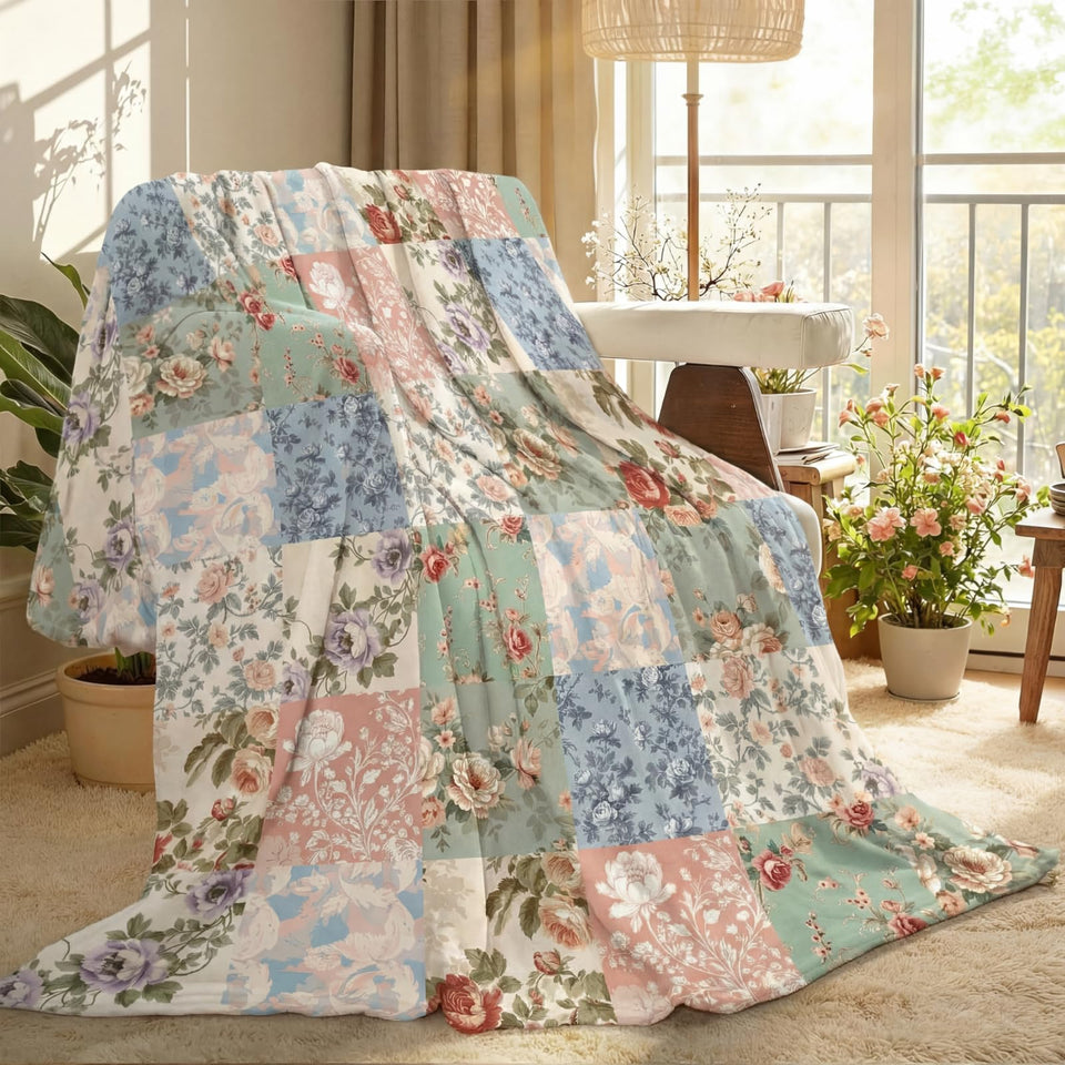 Hahafelt boho pastel floral blanket with soft fleece for cozy home comfort