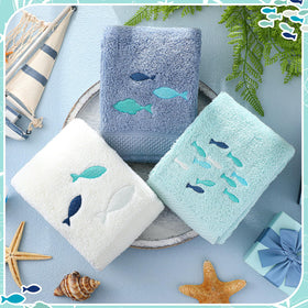 Hahafelt coastal towel set enhances bathroom decor with fish embroidery